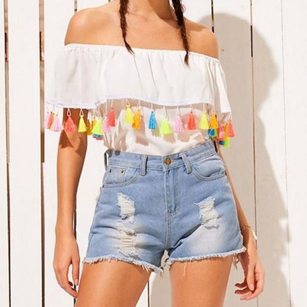 womail fashion slash neck colorful tassel design fashion summer beach short sleeve polyester material women t-shirt 19may011, White
womail fashion slash neck colorful tassel design fashion summer beach short sleeve polyester material women t-shirt 19may011, White