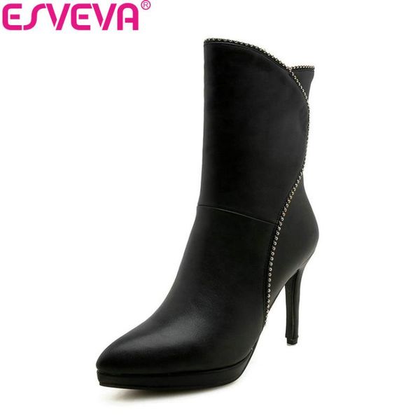 boots esveva 2021 women pu leather pointed toe shoes short plush ankle thin high heels zip platform woman shoe 34-43, Black
boots esveva 2021 women pu leather pointed toe shoes short plush ankle thin high heels zip platform woman shoe 34-43, Black
