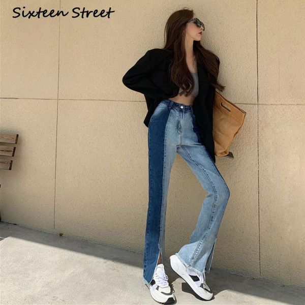 women's jeans autumn high waist for women korean patchwork contrast color straight pants streetwear casual long trousers slim split 202, Blue
women's jeans autumn high waist for women korean patchwork contrast color straight pants streetwear casual long trousers slim split 202, Blue