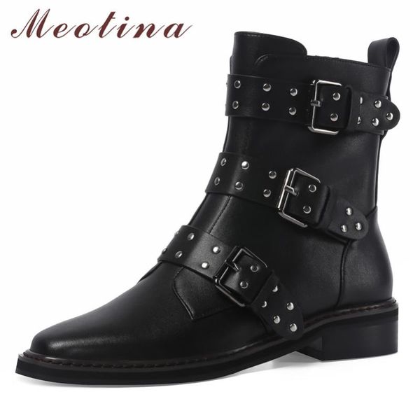 meotina winter punk motorcycle boots women natural genuine leather buckle flat ankle boots rivets zipper shoes ladies fall 34-39, Black
meotina winter punk motorcycle boots women natural genuine leather buckle flat ankle boots rivets zipper shoes ladies fall 34-39, Black