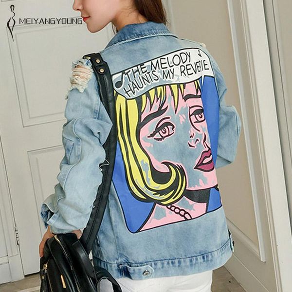 women vintage denim jacket ripped hole long sleeve korean graffiti hipster anime jacket coats casual ladies spring outerwear, Black;brown
women vintage denim jacket ripped hole long sleeve korean graffiti hipster anime jacket coats casual ladies spring outerwear, Black;brown