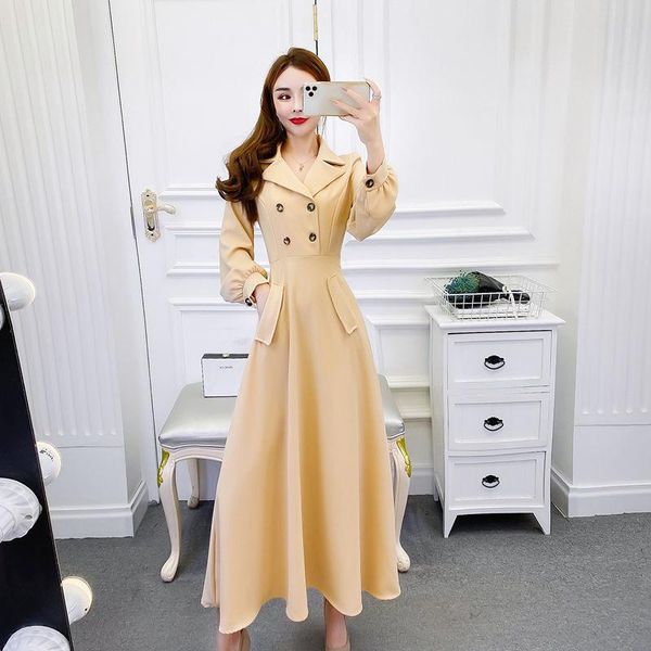 2021 women autumn winter vintage vestido female loose notched lantern sleeve pleated dress lady button casual solid dresses g202, Black;gray
2021 women autumn winter vintage vestido female loose notched lantern sleeve pleated dress lady button casual solid dresses g202, Black;gray