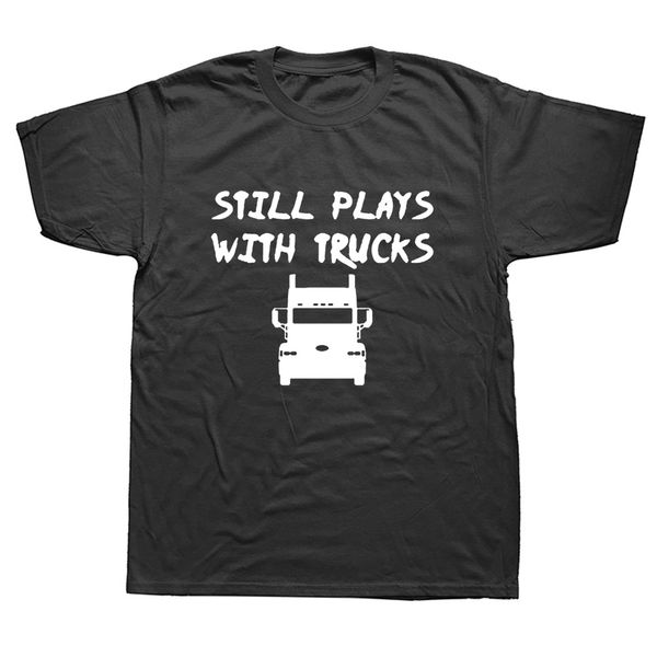still plays with trucks graphic t-shirt mens summer style fashion short sleeves oversized streetwear t shirts, White;black 
still plays with trucks graphic t-shirt mens summer style fashion short sleeves oversized streetwear t shirts, White;black