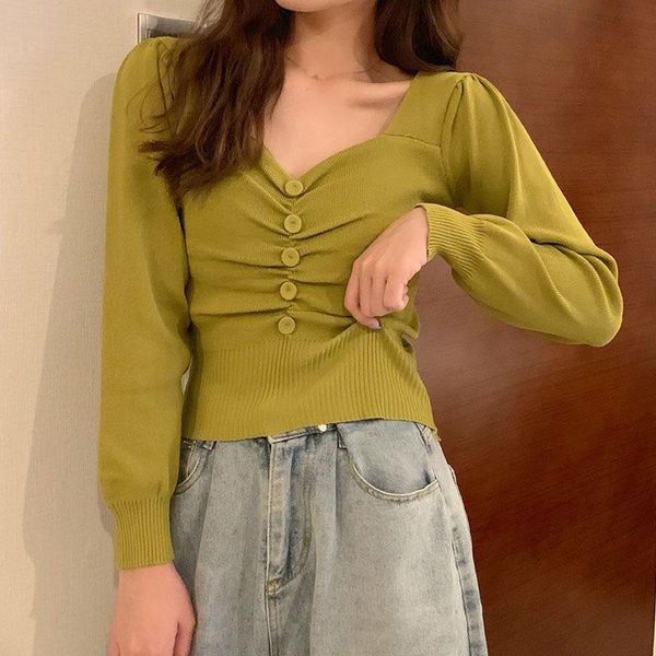 office lady elegant v neck solid color casual t shirt women navel exposed long-sleeved knit pullover button t-shirt, White
office lady elegant v neck solid color casual t shirt women navel exposed long-sleeved knit pullover button t-shirt, White