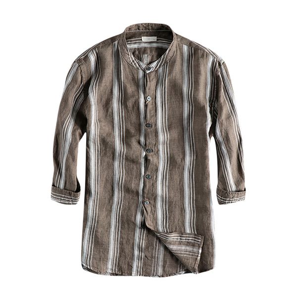 japanese harajuku 100% linen vintage stand collar vertical striped three quarter sleeve button up shirt for men plus size c1212, White;black
japanese harajuku 100% linen vintage stand collar vertical striped three quarter sleeve button up shirt for men plus size c1212, White;black