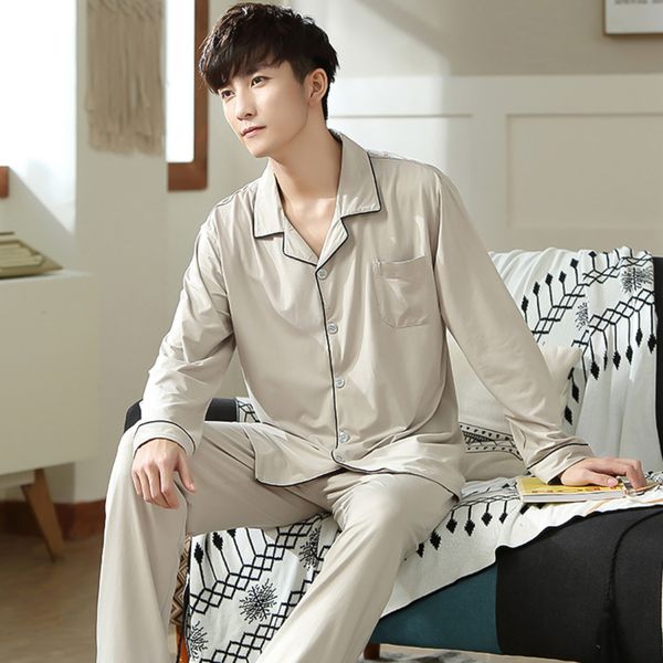 spring solid modal sleepwear men summer long sleeves homecloth button-down pajamas set men soft blue nightwear pjs pijamas homme q1216, Black;white
spring solid modal sleepwear men summer long sleeves homecloth button-down pajamas set men soft blue nightwear pjs pijamas homme q1216, Black;white