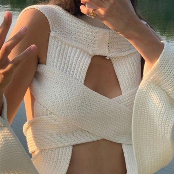 women's knits & tees 2021 style ladies wear diy knitted lace-up blouse with various styles crochet, White
women's knits & tees 2021 style ladies wear diy knitted lace-up blouse with various styles crochet, White
