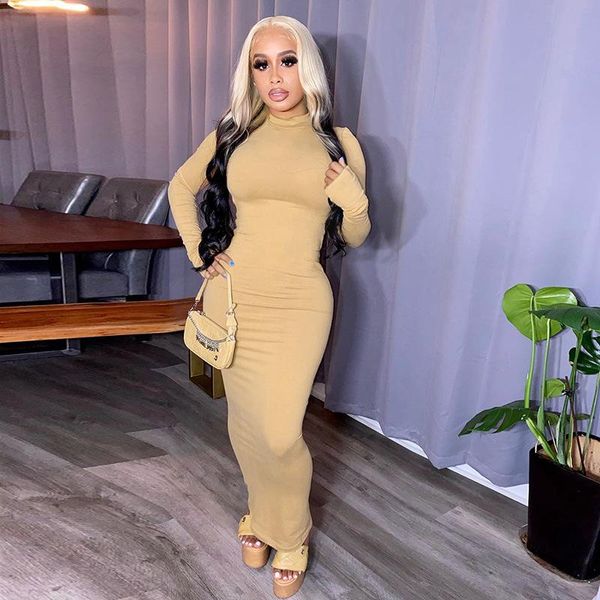 fashion women high neck bodycon slim solid color long sleeve open back maxi dress for autumn spring, Black;gray
fashion women high neck bodycon slim solid color long sleeve open back maxi dress for autumn spring, Black;gray