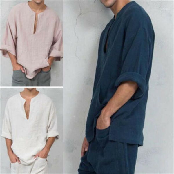 2019 men's long sleeve linen shirt loose summer casual men v-neck white shirts -3xl tee1, White;black
2019 men's long sleeve linen shirt loose summer casual men v-neck white shirts -3xl tee1, White;black