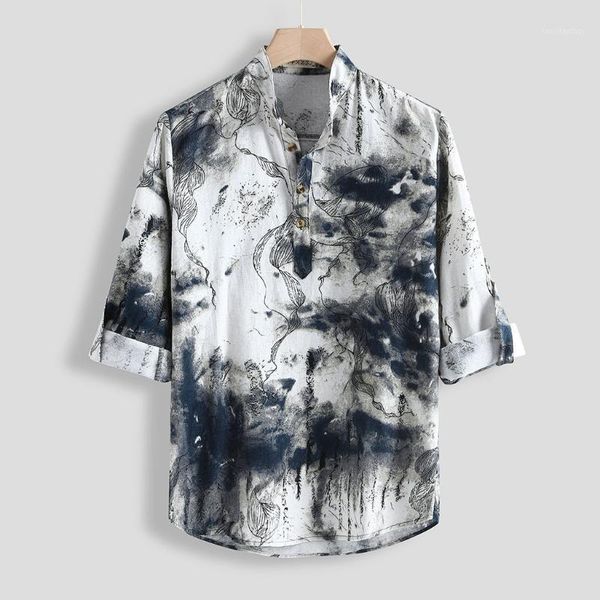 men's casual shirts black and white stand men shirt ink wash streetwear printed vintage blouse long sleeves cotton polyester mens shirt, White;black
men's casual shirts black and white stand men shirt ink wash streetwear printed vintage blouse long sleeves cotton polyester mens shirt, White;black