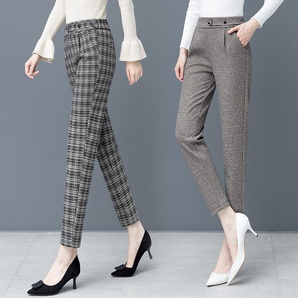 новый стиль женщина мода осень полоса шерстяные брюки высокая талия плюс размер тонкие брюки длинные карандаш брюки мягкое высокое качество, Black;white