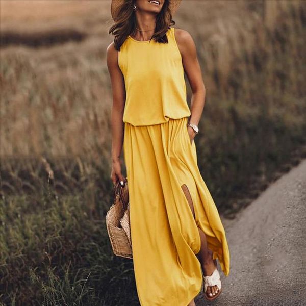 fashion womens summer casual sleeveless o neck solid fork opening dress zomerjurk dames 2021 summer beach dress, Black;gray
fashion womens summer casual sleeveless o neck solid fork opening dress zomerjurk dames 2021 summer beach dress, Black;gray