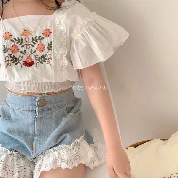 summer girls blouse baby shirt kids crop children fashion clothes embroidery floral elastic waist flying sleeve 2 to 9 yrs y200622, White
summer girls blouse baby shirt kids crop children fashion clothes embroidery floral elastic waist flying sleeve 2 to 9 yrs y200622, White