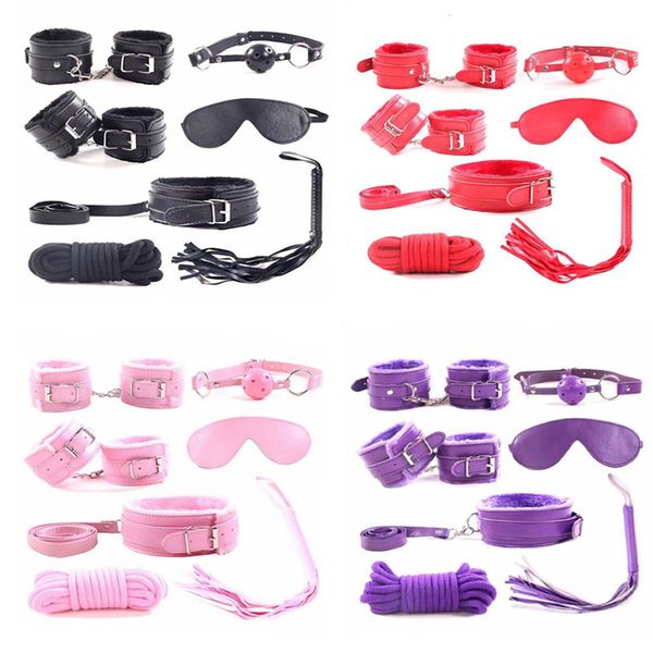 7pcs/set for woman pu leather sm bondage set handcuffs footcuffs whip rope eye mask blindfold erotic toys couples, Red;black
7pcs/set for woman pu leather sm bondage set handcuffs footcuffs whip rope eye mask blindfold erotic toys couples, Red;black