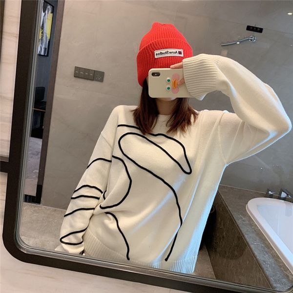 2021 New Mode Female Wool Embroidered Swan Loose Mesh Chic Tops Korean Brand Long Sleeves Black Oversized Pullovers 8562, White;black
2021 New Mode Female Wool Embroidered Swan Loose Mesh Chic Tops Korean Brand Long Sleeves Black Oversized Pullovers 8562, White;black