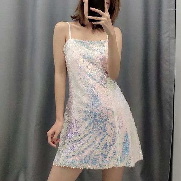 women mini dress spring 2020 new fashion shiny sequins above knee spaghetti strap dresses1, Black;gray
women mini dress spring 2020 new fashion shiny sequins above knee spaghetti strap dresses1, Black;gray