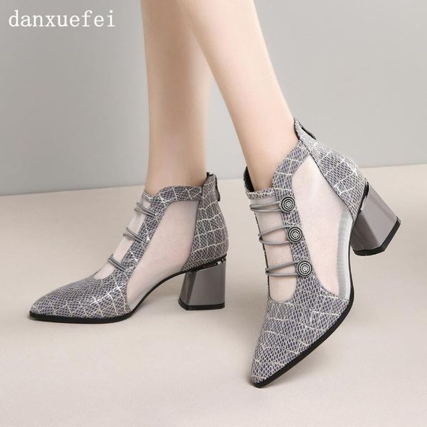 women's genuine leather button buckle thick high heel ankle boots pointed toe fashion autumn short booties mesh breathable shoes, Black
women's genuine leather button buckle thick high heel ankle boots pointed toe fashion autumn short booties mesh breathable shoes, Black