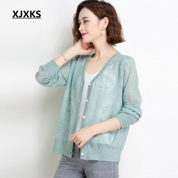 women's knits & tees xjxks fashion v-neck women thin cardigan 2021 fall lace hollow single-breasted sweater, White
women's knits & tees xjxks fashion v-neck women thin cardigan 2021 fall lace hollow single-breasted sweater, White