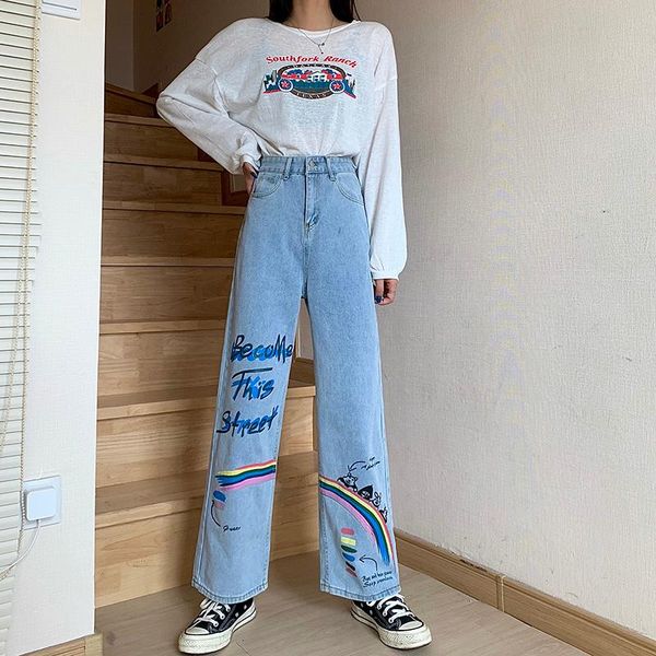 women's jeans 2021 harajuku rainbow print women loose high waist streetwear straight blue trend
women's jeans 2021 harajuku rainbow print women loose high waist streetwear straight blue trend