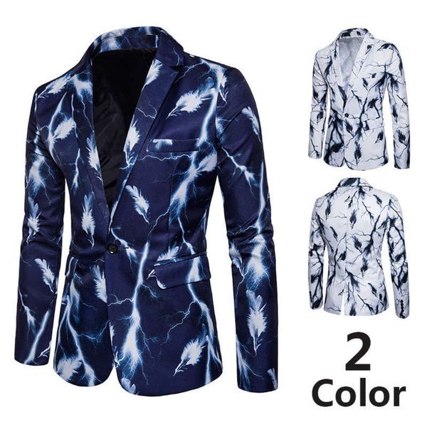 quality slim one button korean casual high men's pocket ink painting suit, White;black
