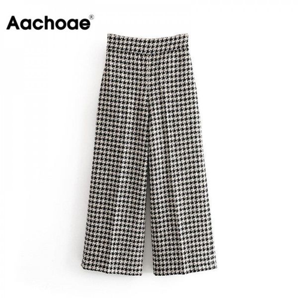aachoae plaid printed tweed pants women loose wide leg trousers elegant ladies houndstooth office bottoms female pockets patns lj201030, Black;white
aachoae plaid printed tweed pants women loose wide leg trousers elegant ladies houndstooth office bottoms female pockets patns lj201030, Black;white