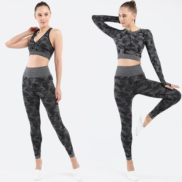 yoga outfits printed sport clothing camouflage set seamless workout gym fitness long sleeve clothes bras leggings1, White;red