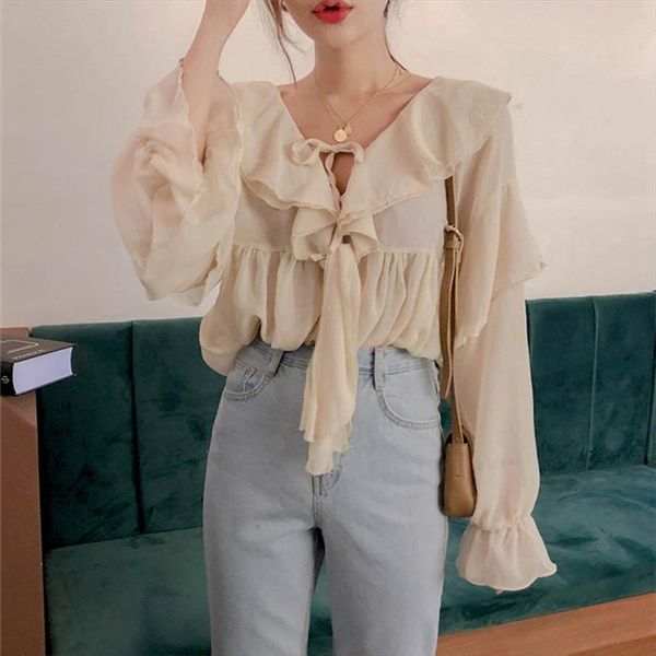 double ruffles solid lace up flare sleeved 2020 elegance high street loose blouses cute sweet all match ol shirts, White
double ruffles solid lace up flare sleeved 2020 elegance high street loose blouses cute sweet all match ol shirts, White