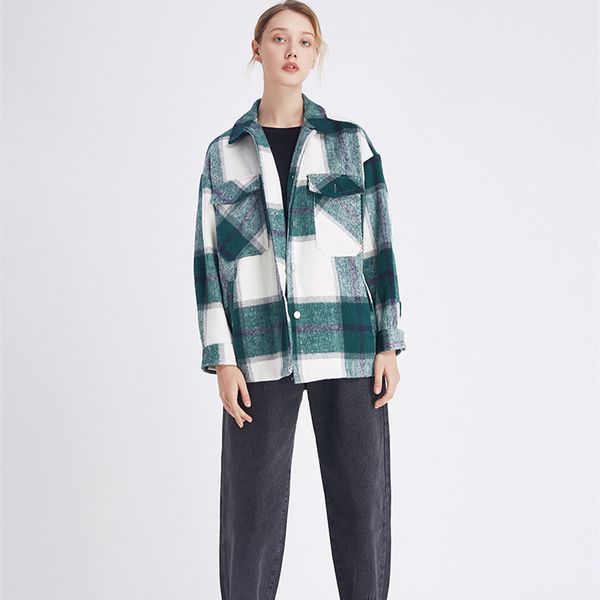women woolen oversized plaid jacket female vintage stylish pockets coat lady fashion long sleeve loose outerwear chic, Black;brown
women woolen oversized plaid jacket female vintage stylish pockets coat lady fashion long sleeve loose outerwear chic, Black;brown
