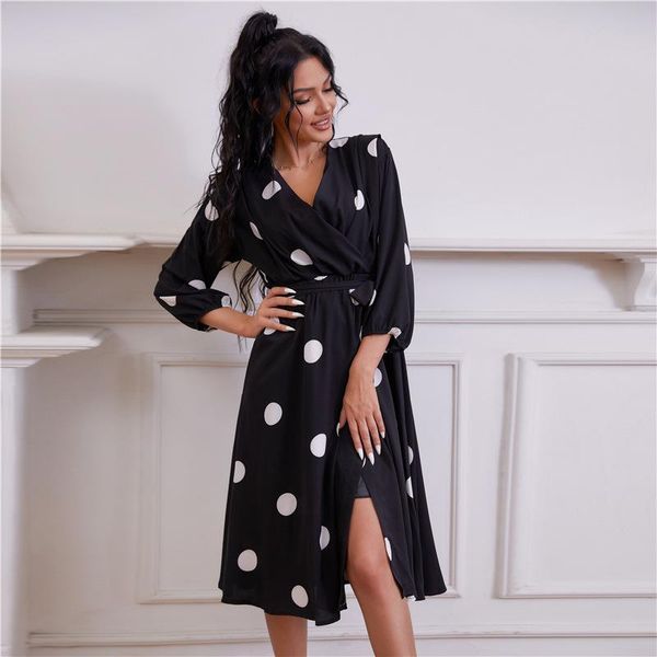 new women french v-neck polka dot print dress 2021 spring autumn fashion office ladies slim mid-length dresses long sleeve, Black;gray
new women french v-neck polka dot print dress 2021 spring autumn fashion office ladies slim mid-length dresses long sleeve, Black;gray