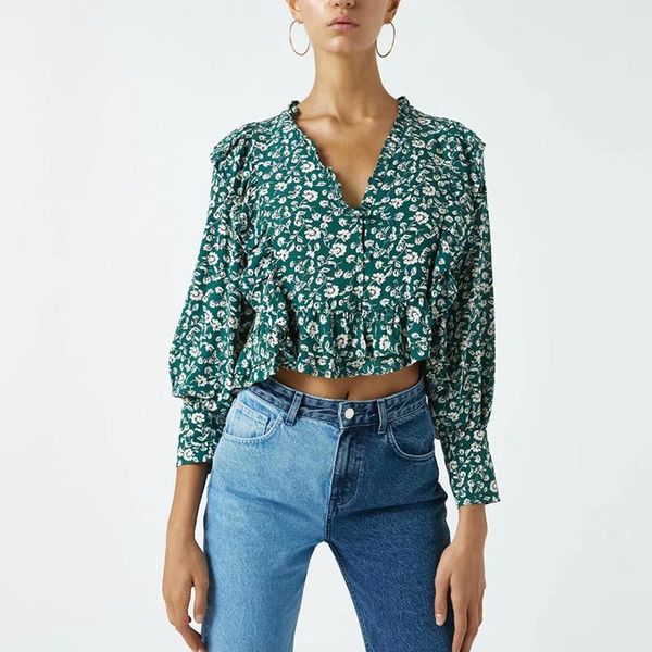 women's blouses & shirts casual floral ruffles blouse v neck puff sleeve crop pullover spring sweet preppy style women nx9897, White
women's blouses & shirts casual floral ruffles blouse v neck puff sleeve crop pullover spring sweet preppy style women nx9897, White