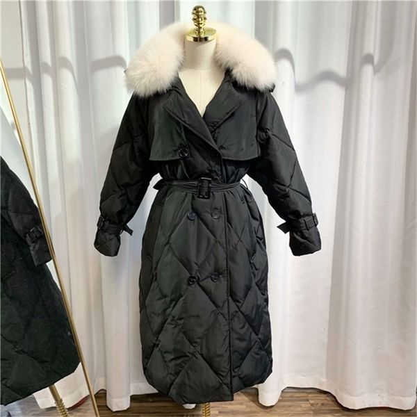 fitaylor winter large artificial fur long jacket 90% white duck parka women warm snow double breasted sash tie up down coat c1204, Black 
fitaylor winter large artificial fur long jacket 90% white duck parka women warm snow double breasted sash tie up down coat c1204, Black