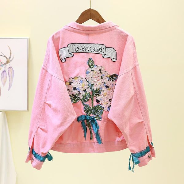 2020 new spring autumn floral embroidery candy color loose female outwear bow long sleeve casual students denim jacket coat pink, Black;brown
2020 new spring autumn floral embroidery candy color loose female outwear bow long sleeve casual students denim jacket coat pink, Black;brown