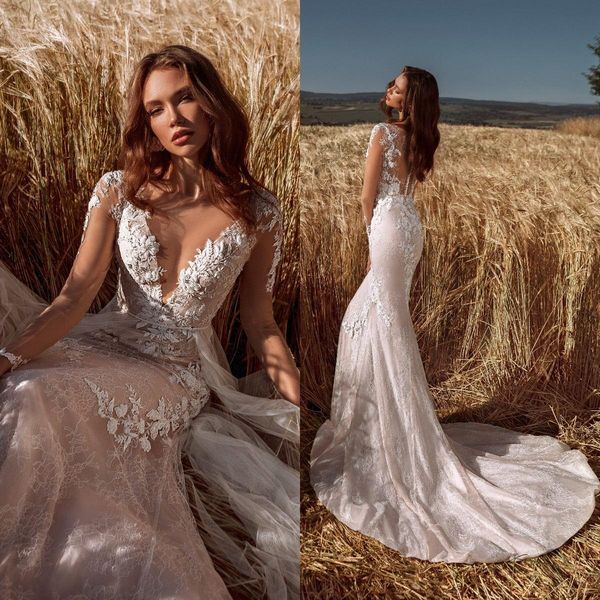 deep v neck mermaid wedding dresses 2021 illusion long sleeves floral lace appliqued bridal gowns sweep train robes de mariée al7817, White
deep v neck mermaid wedding dresses 2021 illusion long sleeves floral lace appliqued bridal gowns sweep train robes de mariée al7817, White
