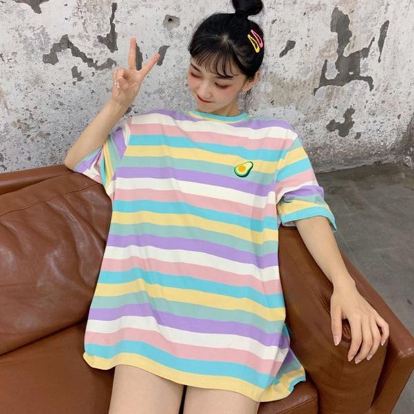 women's t-shirt women clothes 2021 fashion summer casual t shirt short sleeve o-neck rainbow striped fruit embroidery loose tee, White
women's t-shirt women clothes 2021 fashion summer casual t shirt short sleeve o-neck rainbow striped fruit embroidery loose tee, White