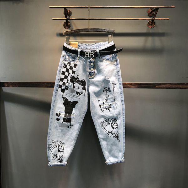 new arrival spring korea fashion women high waist ripped jeans all-matched casual letter print loose denim harem pants s679 201109, Blue
new arrival spring korea fashion women high waist ripped jeans all-matched casual letter print loose denim harem pants s679 201109, Blue