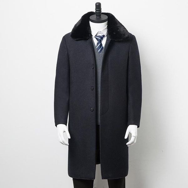 woolen overcoat medium length over the knee in winter thickened dad and grandfather's woolen coat with large collar, Black
woolen overcoat medium length over the knee in winter thickened dad and grandfather's woolen coat with large collar, Black