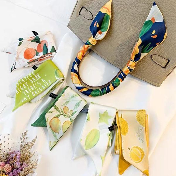 new small silk scarf for women new fruits print handle bag ribbons brand fashion head scarf small long skinny scarves, Blue;gray
new small silk scarf for women new fruits print handle bag ribbons brand fashion head scarf small long skinny scarves, Blue;gray