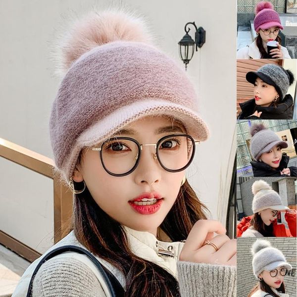 women winter thick warm fuzzy knit beanie cap with visor bill cute pompom cold weather windproof skullies baseball cap, Blue;gray
women winter thick warm fuzzy knit beanie cap with visor bill cute pompom cold weather windproof skullies baseball cap, Blue;gray