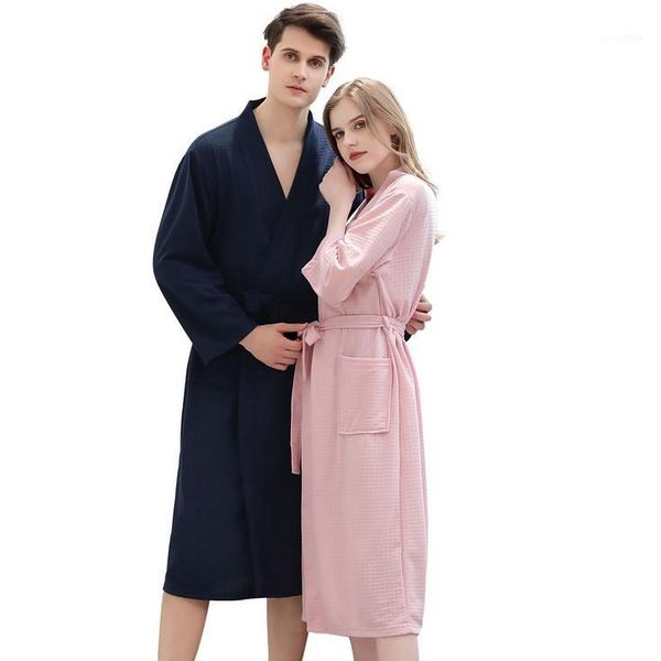 waffle bathrobe spring summer fall men and women home clothes water uptake quick drying knitted bathrobe couples nightgown1, Black;brown 
waffle bathrobe spring summer fall men and women home clothes water uptake quick drying knitted bathrobe couples nightgown1, Black;brown