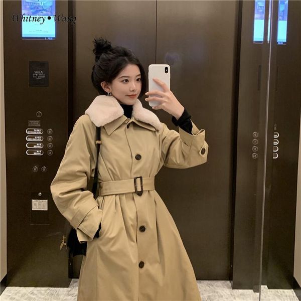 whitney wang 2021 autumn winter fashion streetwear korean style faux fur collar belted thick trench coat women outewear, Tan;black
whitney wang 2021 autumn winter fashion streetwear korean style faux fur collar belted thick trench coat women outewear, Tan;black