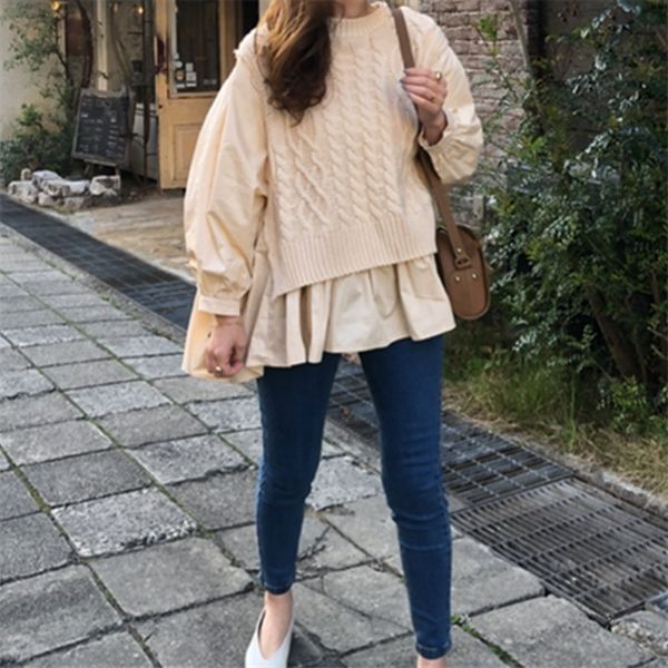 autumn vest stitching shirt fake two-piece temperament korean women 2020 new loose casual pullover lady round neck fashion q1217, Black
autumn vest stitching shirt fake two-piece temperament korean women 2020 new loose casual pullover lady round neck fashion q1217, Black