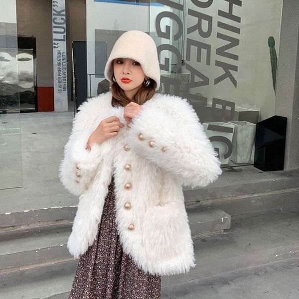 women's fur & faux lamb wool coat women winter cropped jacket o-neck button white korean plush short 2021 fashion, Black
women's fur & faux lamb wool coat women winter cropped jacket o-neck button white korean plush short 2021 fashion, Black