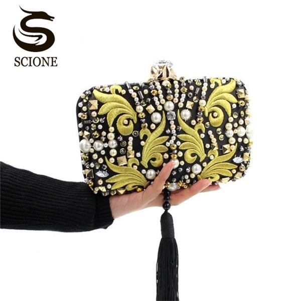 luxury pearl beads diamonds gold embroidery clutch black tassels crystal evening bag bridal wedding handbag with chain y636 y201224
luxury pearl beads diamonds gold embroidery clutch black tassels crystal evening bag bridal wedding handbag with chain y636 y201224