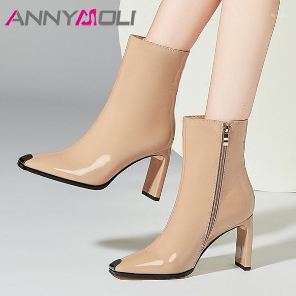 boots annymoli real leather high heel ankle women shoes metal decoration square toe chunky heels zip short lady autumn 451, Black
boots annymoli real leather high heel ankle women shoes metal decoration square toe chunky heels zip short lady autumn 451, Black
