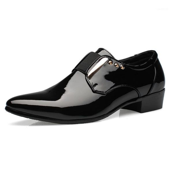 

dress shoes luxury men wedding patent glossy leather 4cm high heels italian fashion pointed toe heighten oxford party prom1, Black