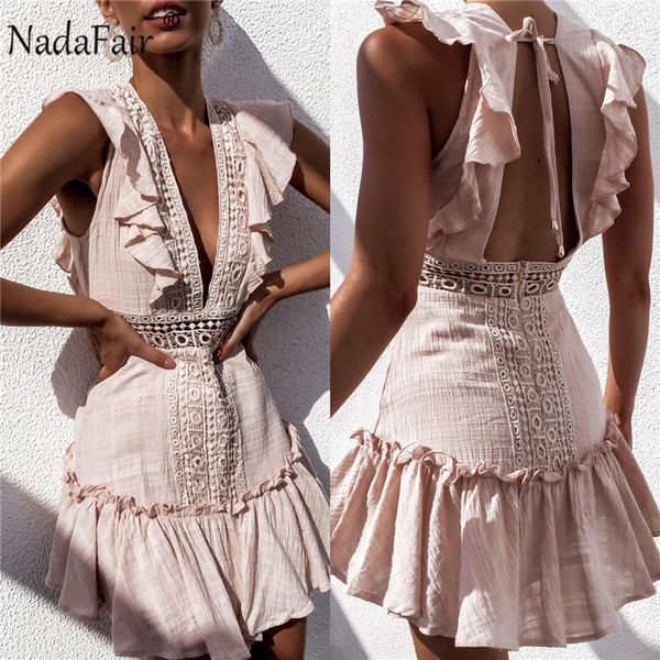 nadafair ruffles a-line women lace party dresses backless v neck lace up wrap pink white mini summer dress woman y0118, Black;gray
nadafair ruffles a-line women lace party dresses backless v neck lace up wrap pink white mini summer dress woman y0118, Black;gray