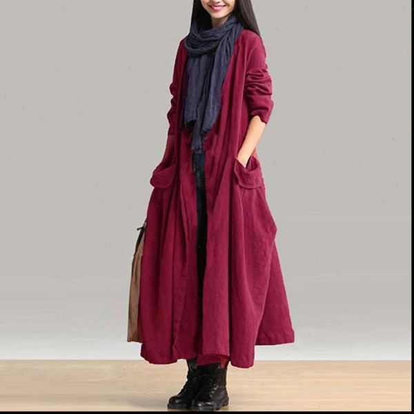 women autumn solid long sleeve open front pockets cotton linen elegant long coat loose up cardigan jacket outwear plus size, Black;brown
women autumn solid long sleeve open front pockets cotton linen elegant long coat loose up cardigan jacket outwear plus size, Black;brown