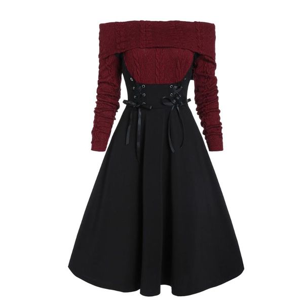 casual dresses 2021 sxey off shoulder lace up women retro dress 3 colors knitted ladies vintage plus size ~3xl long sleeves vestidos, Black;gray
casual dresses 2021 sxey off shoulder lace up women retro dress 3 colors knitted ladies vintage plus size ~3xl long sleeves vestidos, Black;gray