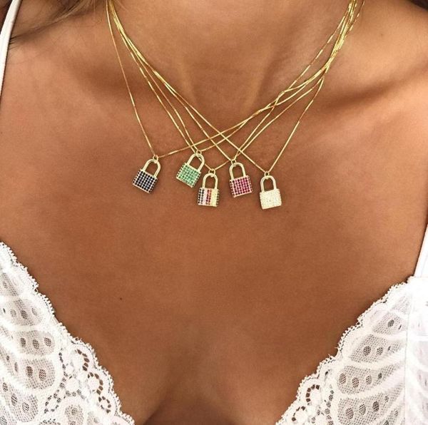 gold color white red blue green cubic zirconia cz paved lock pendant colorful fashion women necklace, Silver
gold color white red blue green cubic zirconia cz paved lock pendant colorful fashion women necklace, Silver