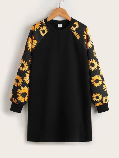 girls floral print raglan sleeve dress she01, Red;yellow 
girls floral print raglan sleeve dress she01, Red;yellow